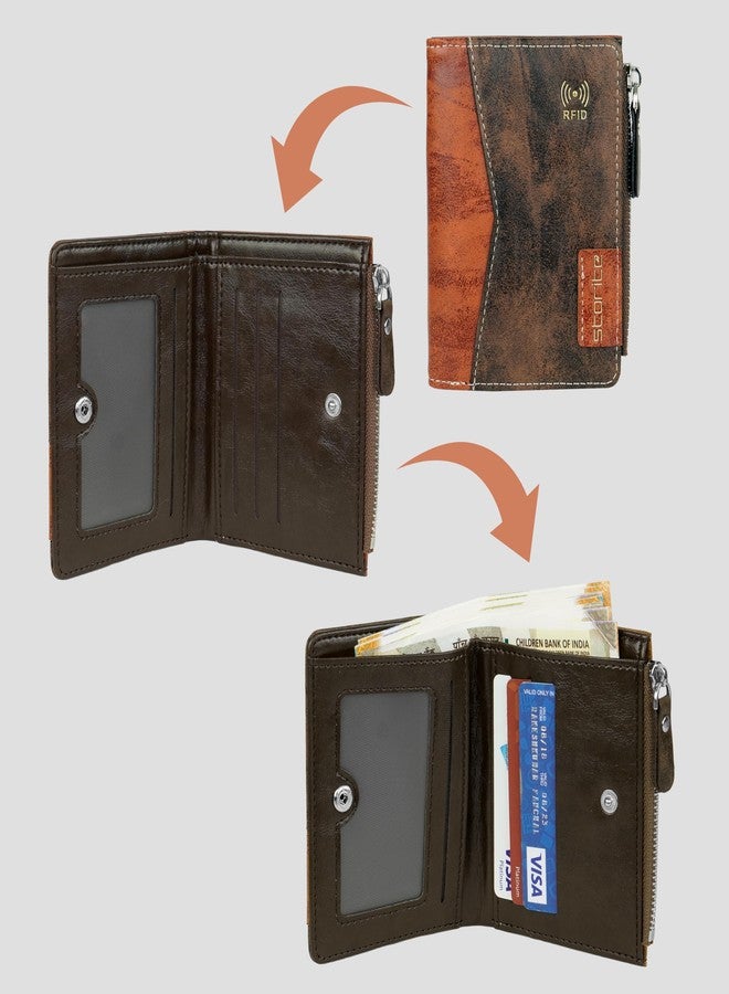 Storite RFID Blocking Men’s Bifold Zipper Wallet - Slim PU Leather Wallet with Card Slots, ID Window & Coin Pocket (Coffee, 12 x 9 x 2 cm) - Image 3